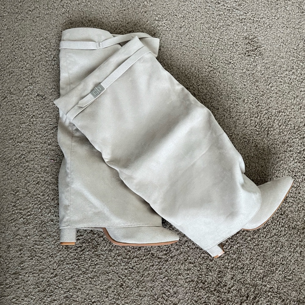 PLT Beige Faux Suede Boots